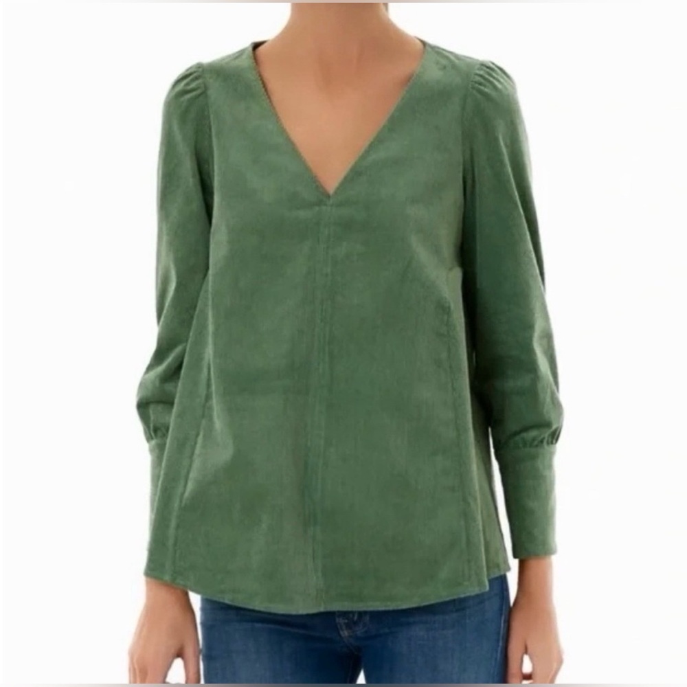 TUCKERNUCK XXXL Babydoll Green Corduroy V Neck 100% Cotton Luxury Gold Buttons